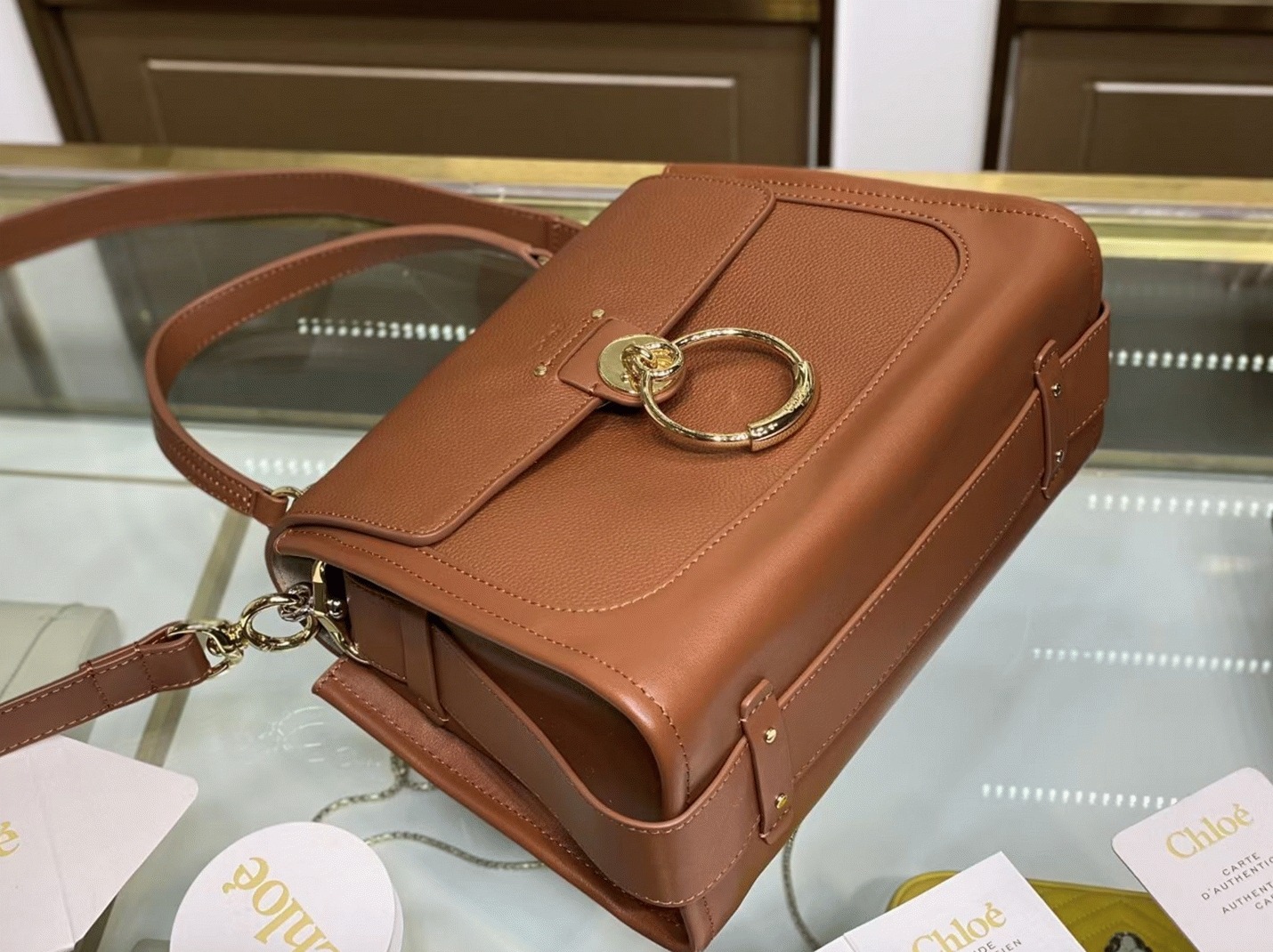 Top Quality Fake Chloe Small Tess Day Bag In Caramel Grained Leather