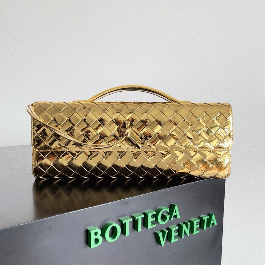Fake Bottega Veneta Andiamo Clutch with Handle Gold