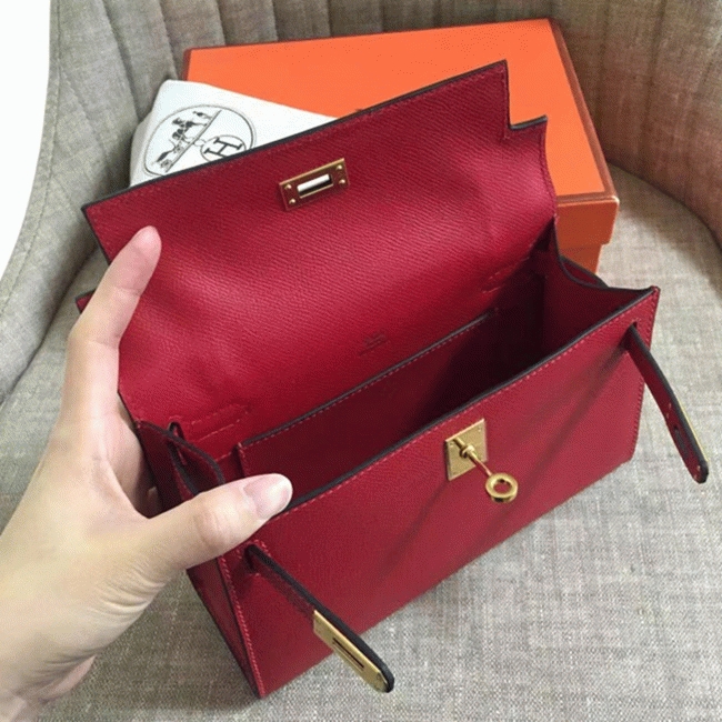 Rouge Vif Epsom Fake Hermes Kelly Pochette Red Bold Clutch