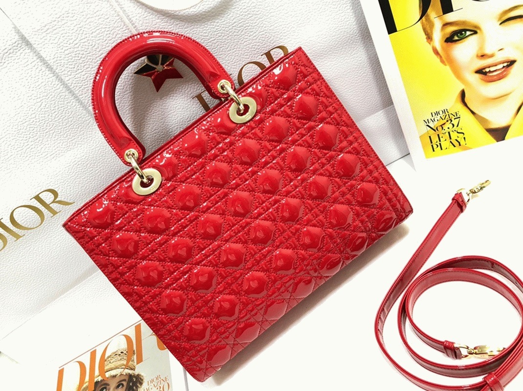 Dior Lady Dior Large Bag Fake in Red