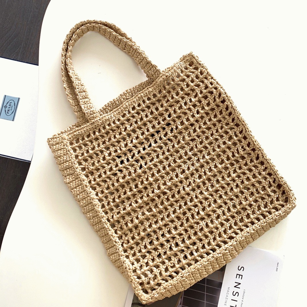 Prada Small Tote Bag Fake in Beige Woven Raffia