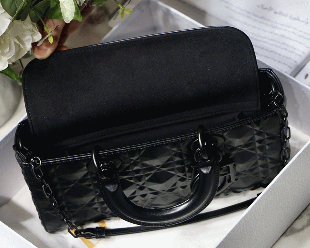 Dior Lady D-Joy Medium Bag Replica in Black Calfskin with Diamond Motif