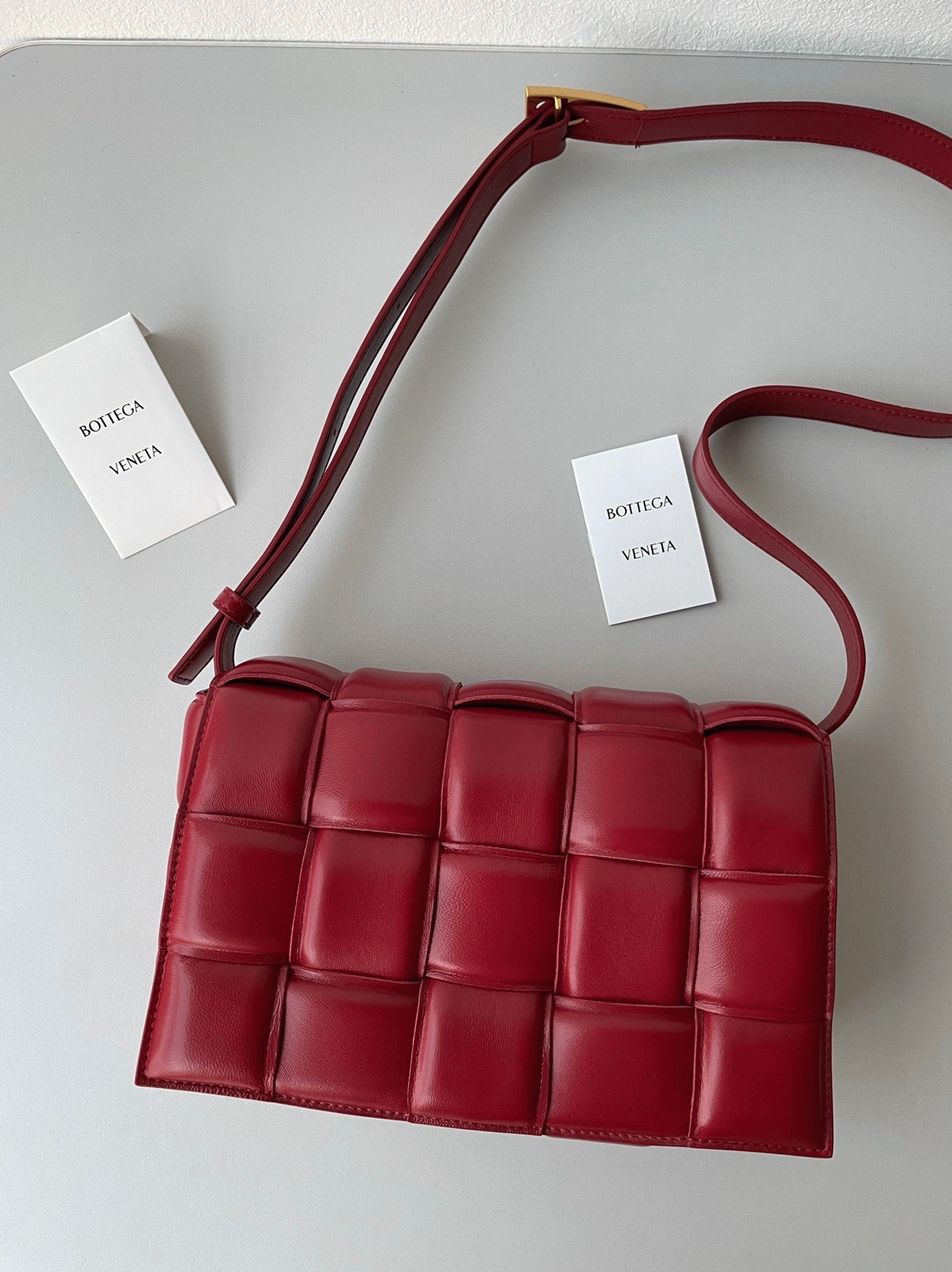 Top Quality Faux Bottega Veneta Padded Cassette Bag In Dark Red
