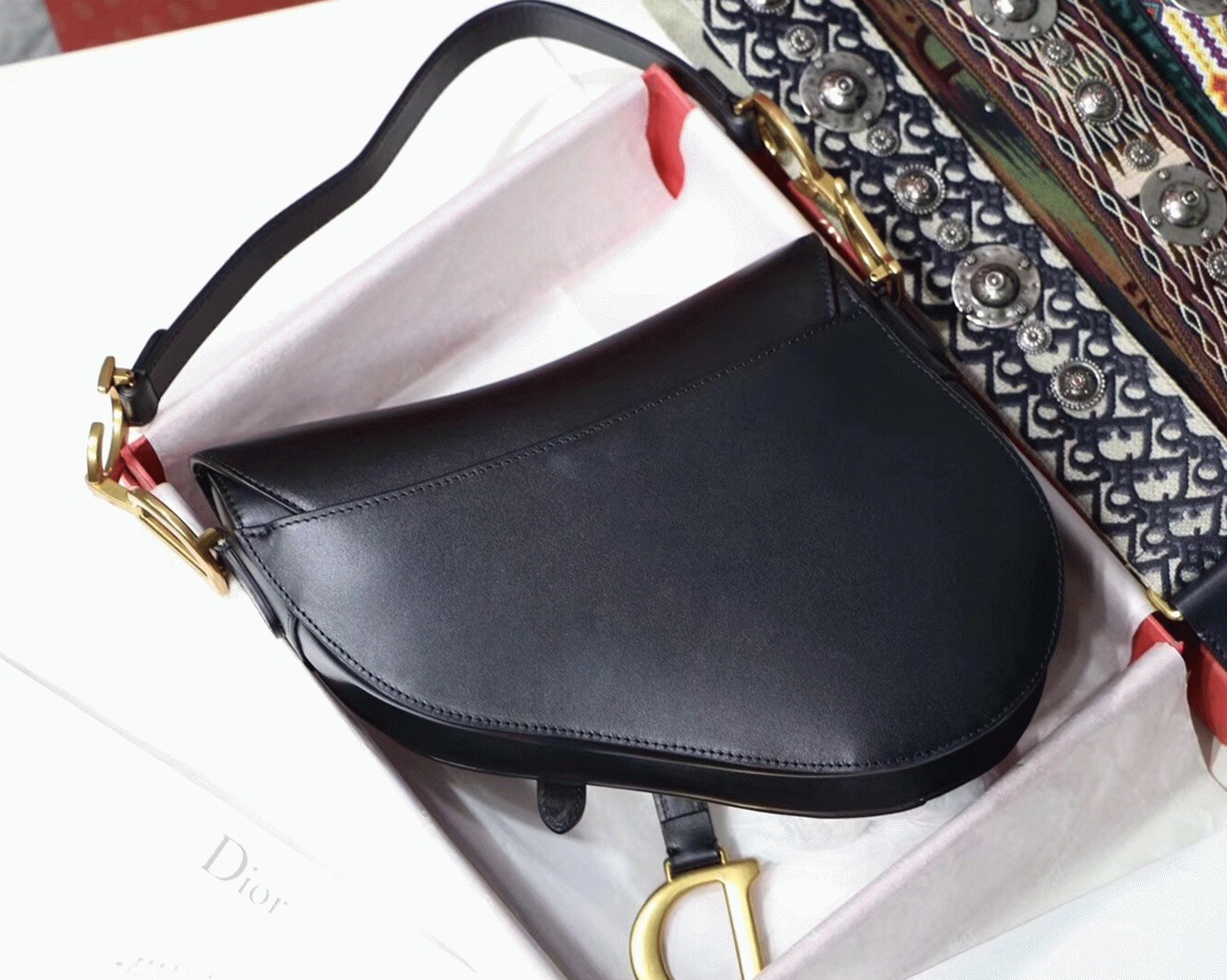 Dior Saddle Bag Fake in Black Smooth Calfskin