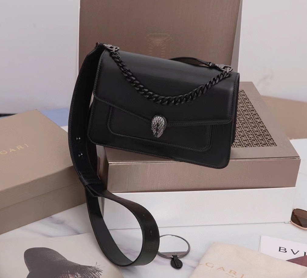 Fake Bvlgari Serpenti Forever Medium Crossbody Bag with Chain Noir