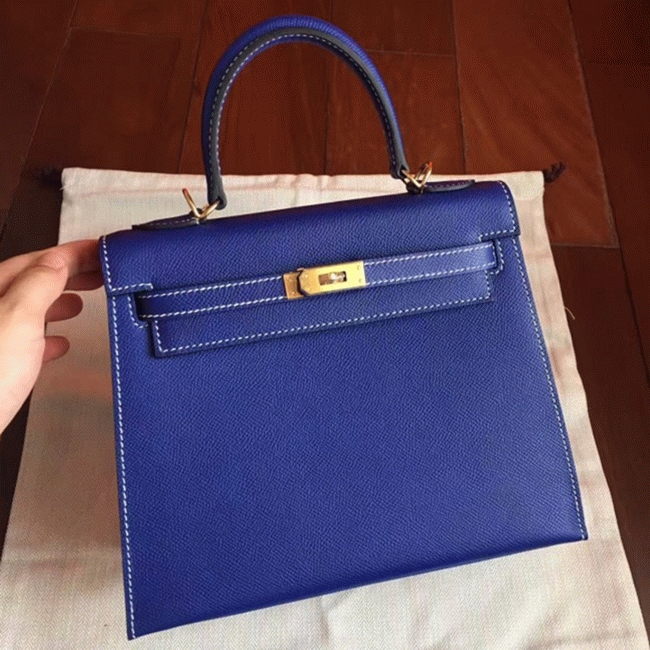 Electric Blue Epsom Fake Hermes Kelly 25cm Bold Purse