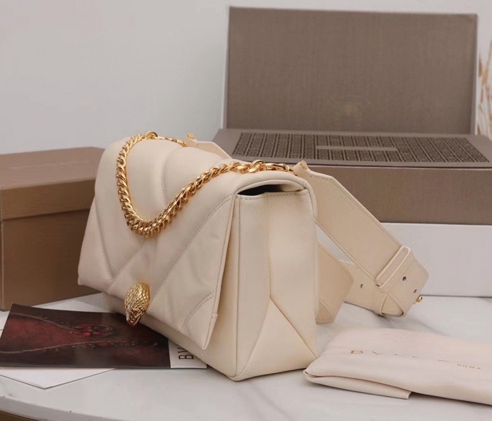 Knockoff Bvlgari Serpenti Cabochon Medium Bag White Calfskin