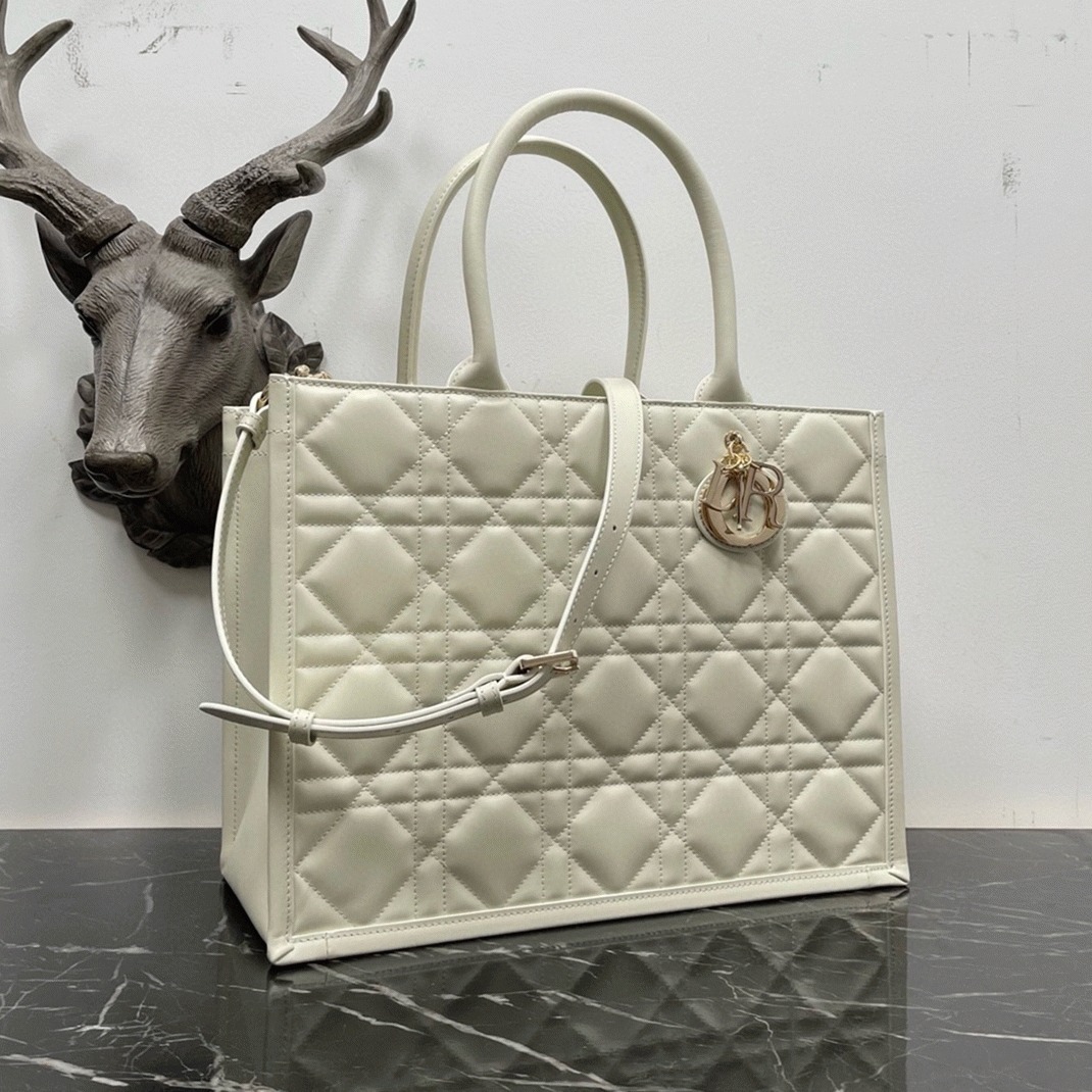 Dior Medium Book Tote Bag Knockoff with Strap in White