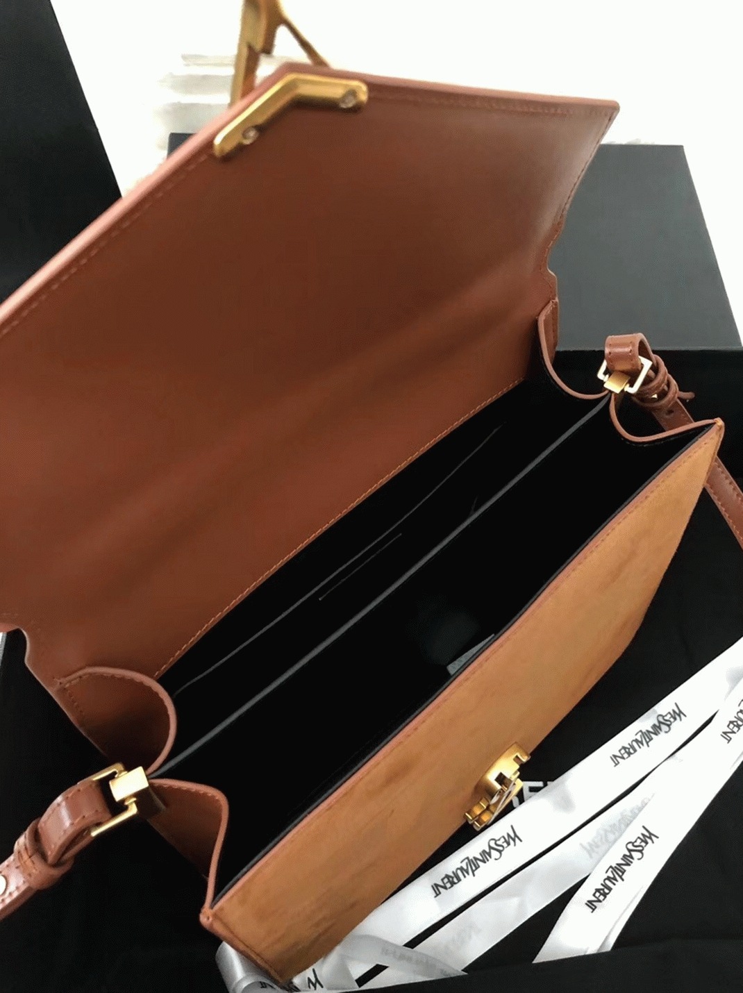 Fake Saint Laurent Cassandra Medium Bag Brown Suede