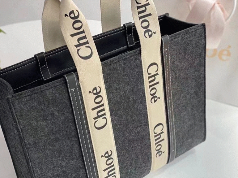 Top Quality Fake Chloe Medium Woody Tote Bag In Grey Felt