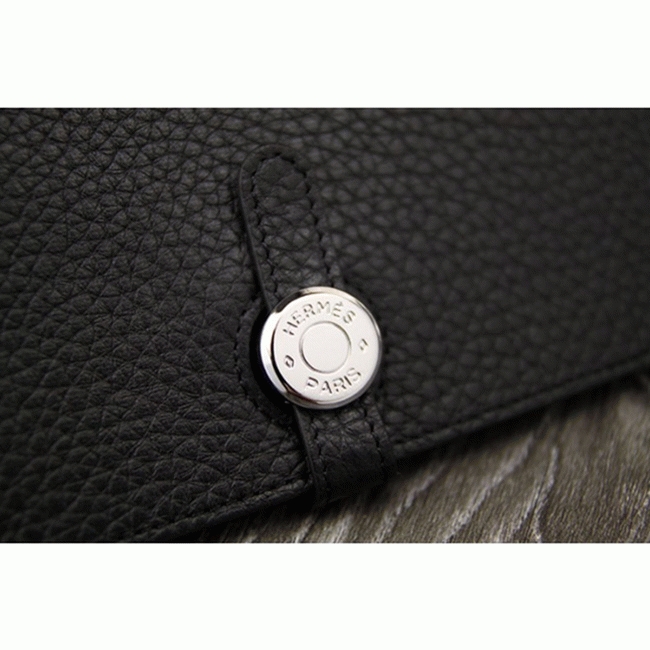 Black fake luxury Hermes Dogon combine wallet