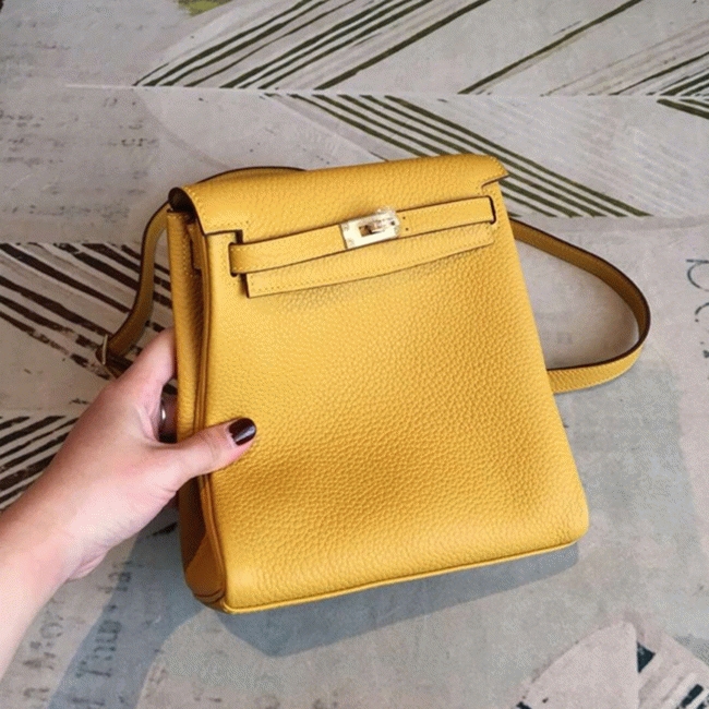 Yellow Clemence Fake Hermes Kelly Ado PM Backpack