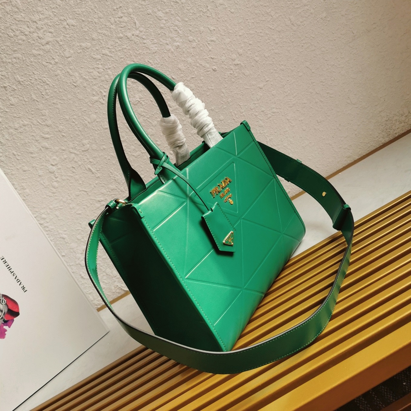 Prada Symbole Small Bag Knockoff with Topstitching in Green