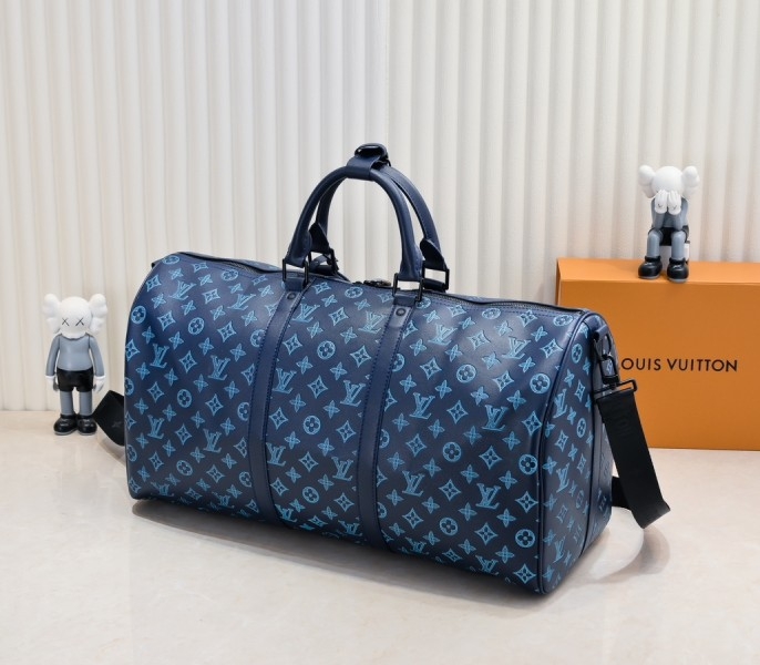 LV Monogram Shadow Keepall Bandouliere 50 In Navy River Blue