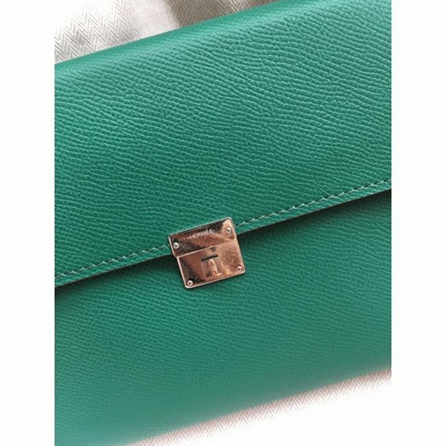 Green fake designer Hermes Clic wallet with strap
