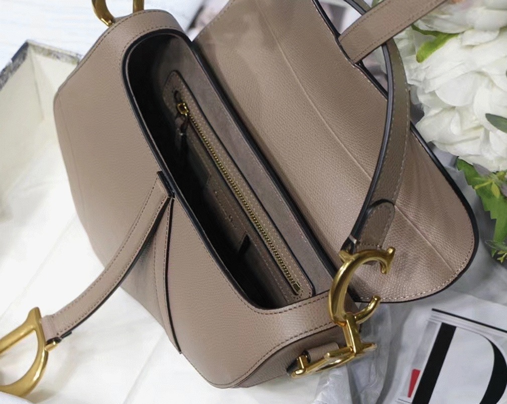Dior Saddle Bag Fake in Warm Taupe Grained Calfskin