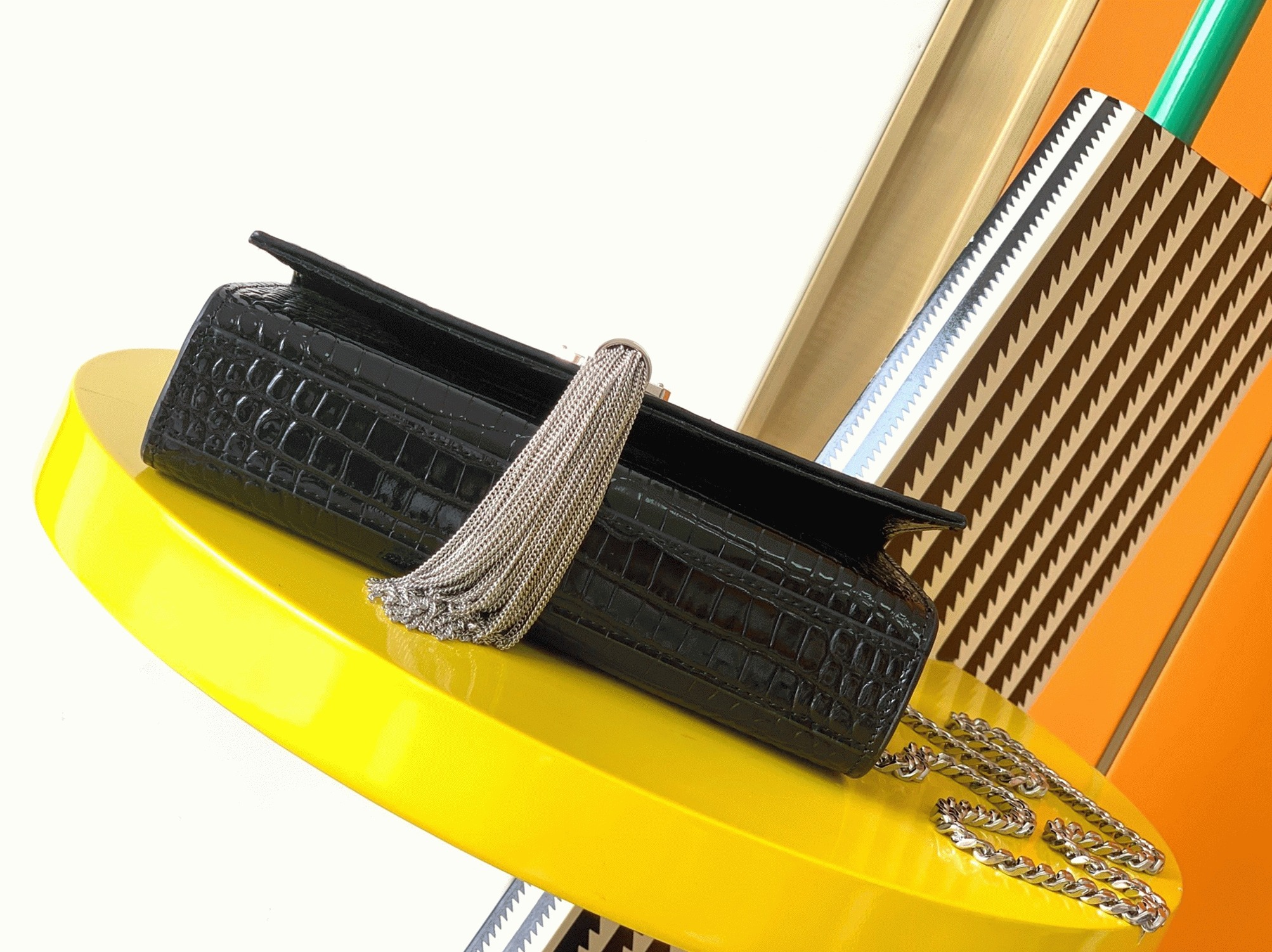 Fake Saint Laurent Kate Small Tassel Bag Noir Crocodile-embossed Leather