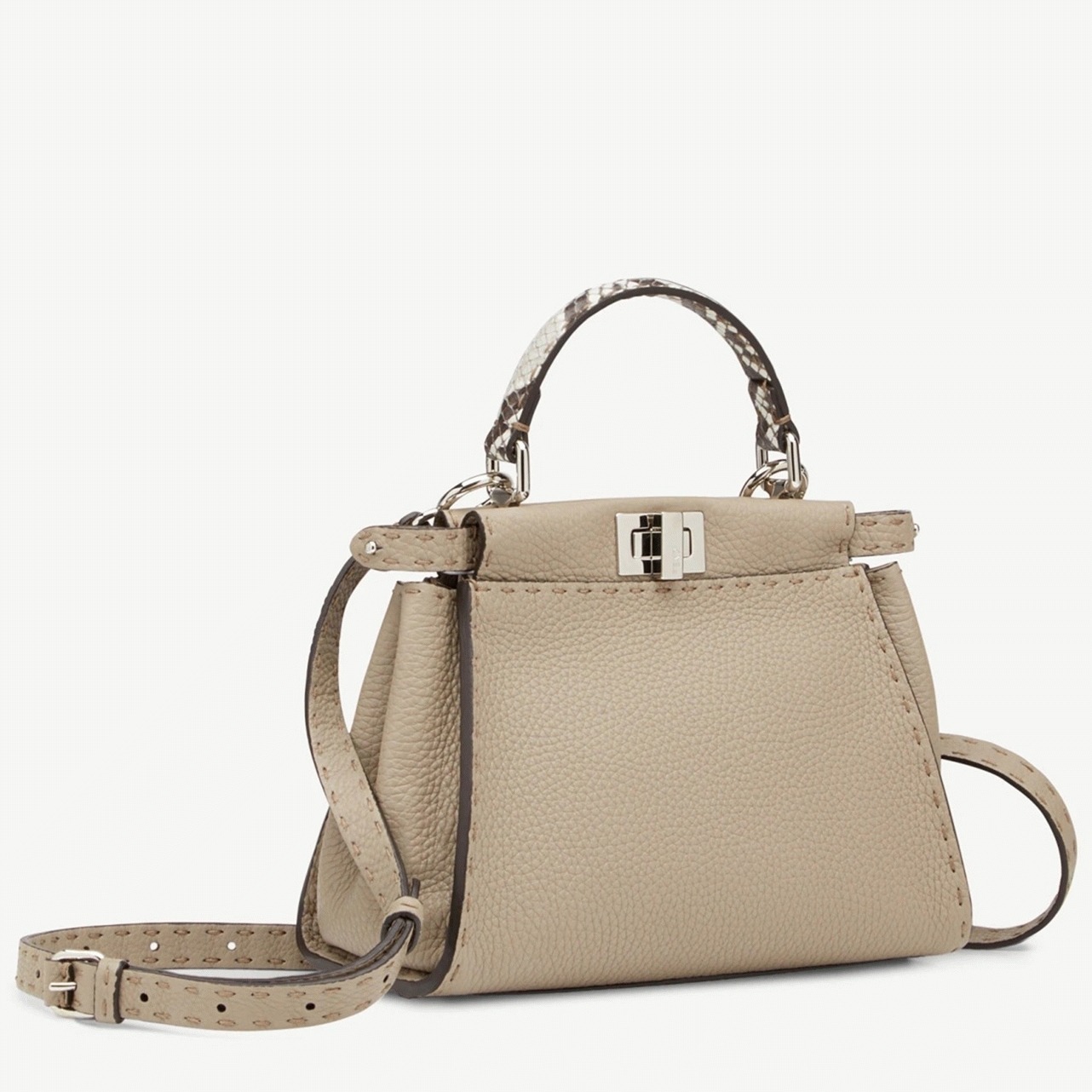 Top Quality Knockoff Fendi Peekaboo Mini Selleria Grey Bag with Python Leather Handle