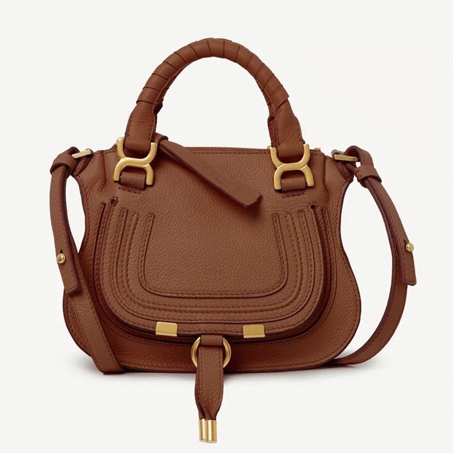 Top Quality Replica Chloe Marcie Mini Double Carry Bag in Brown Grained Leather