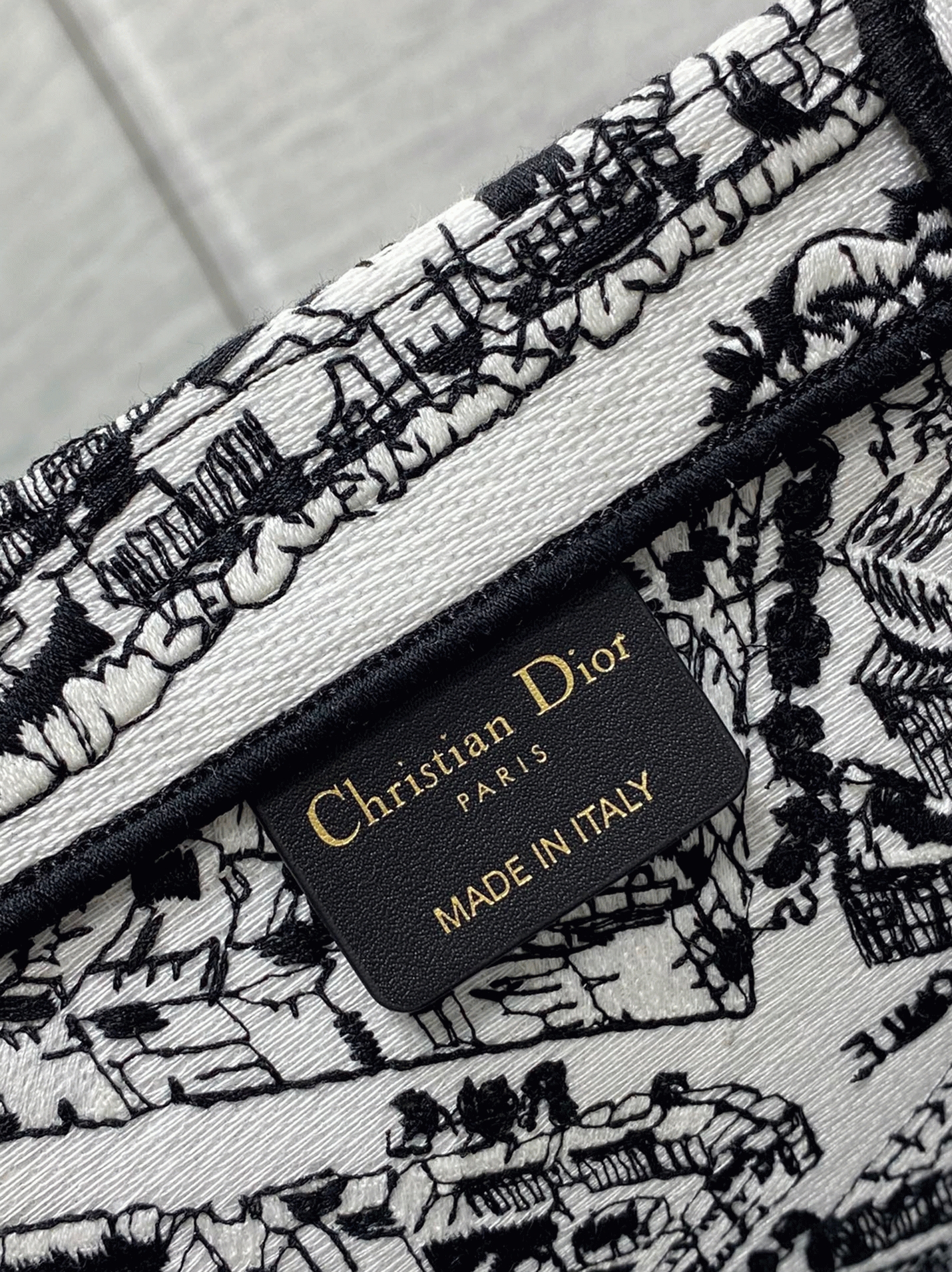 Dior Large Book Tote Bag Knockoff in White Plan de Paris Embroidery