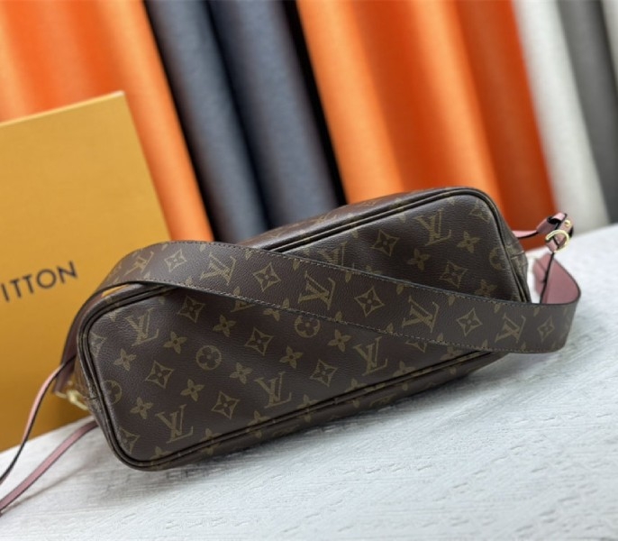 Louis Vuitton Neverfull Bandouliere Inside Out MM Tote In Monogram Canvas And Peony Pink Textile And Leather
