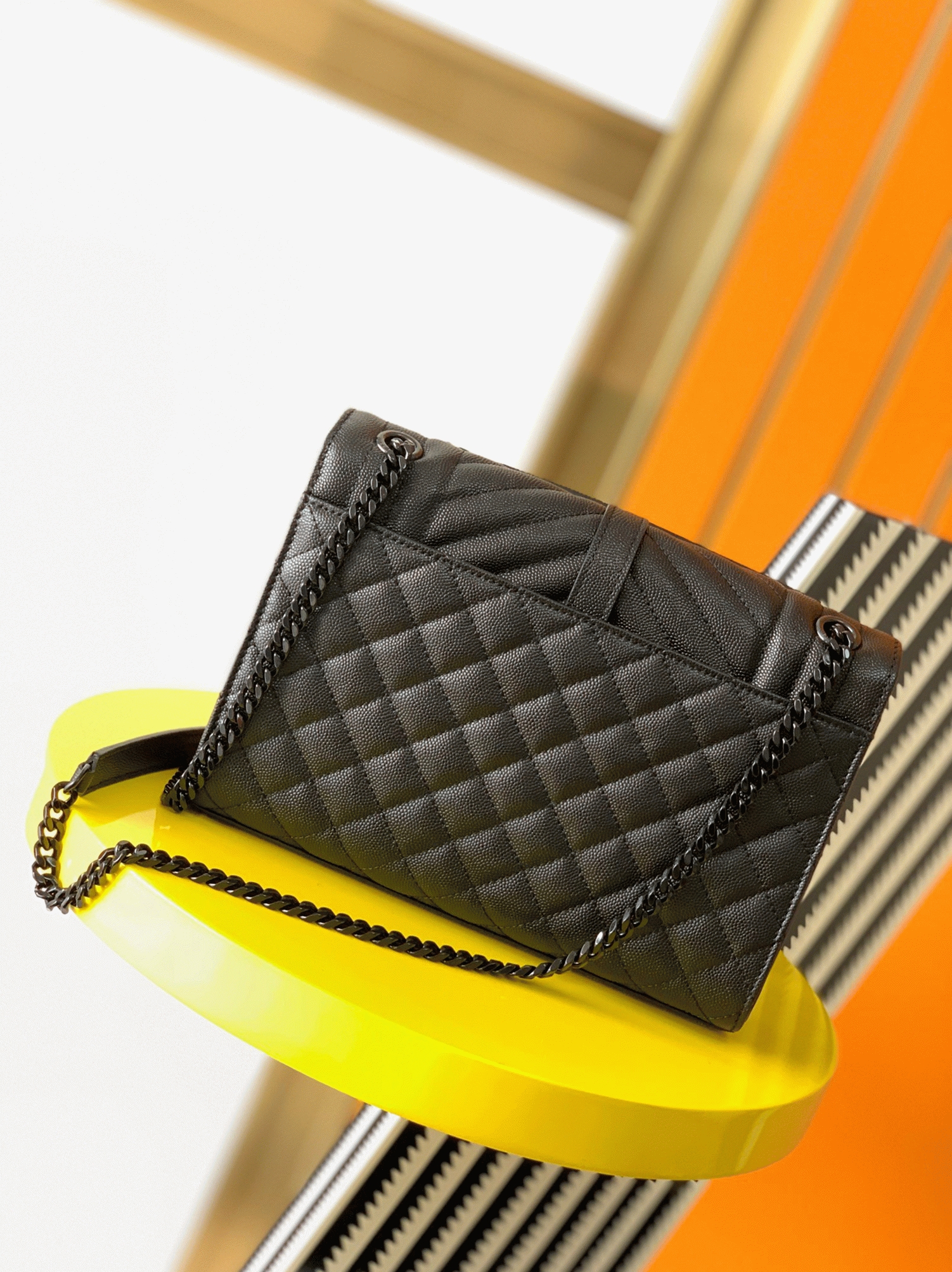 Replica Saint Laurent Envelope Meidum Black Bag with Black Hardware
