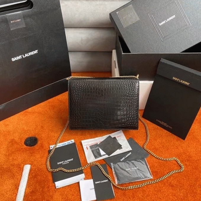 Fake Saint Laurent Cassandra Medium Bag Black Crocodile