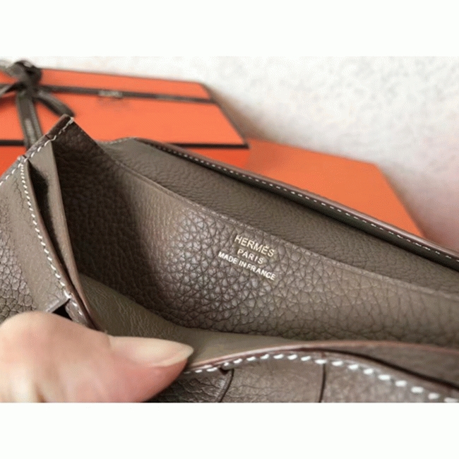 Taupe Clemence Fake Luxury Hermes Bearn Wallet