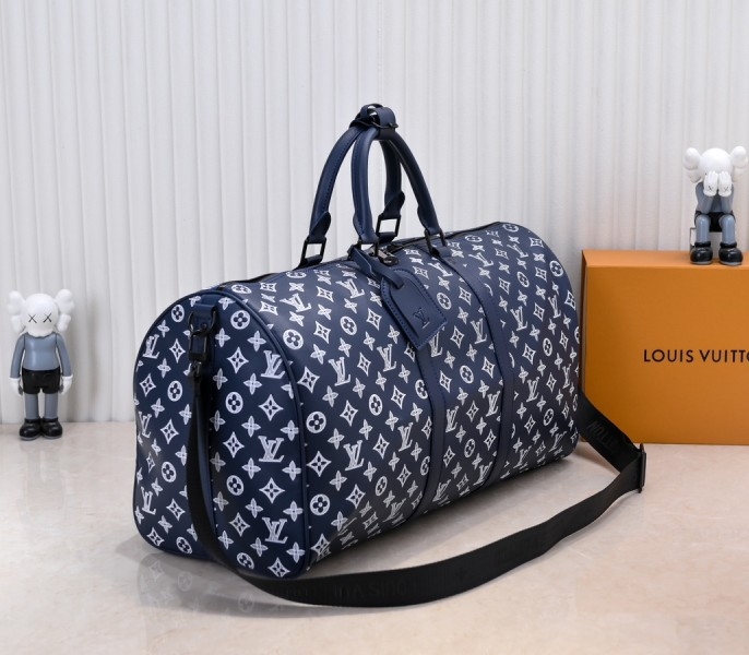 LV Monogram Shadow Keepall Bandouliere 50 In Navy Blue