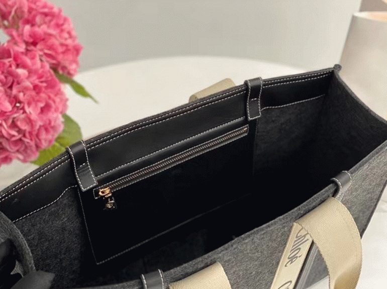Top Quality Fake Chloe Medium Woody Tote Bag In Grey Felt