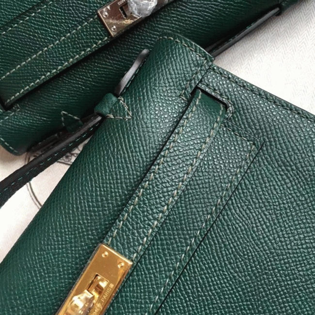 Malachite Epsom AAA Replica Hermes Kelly Pochette Green Toned Purse