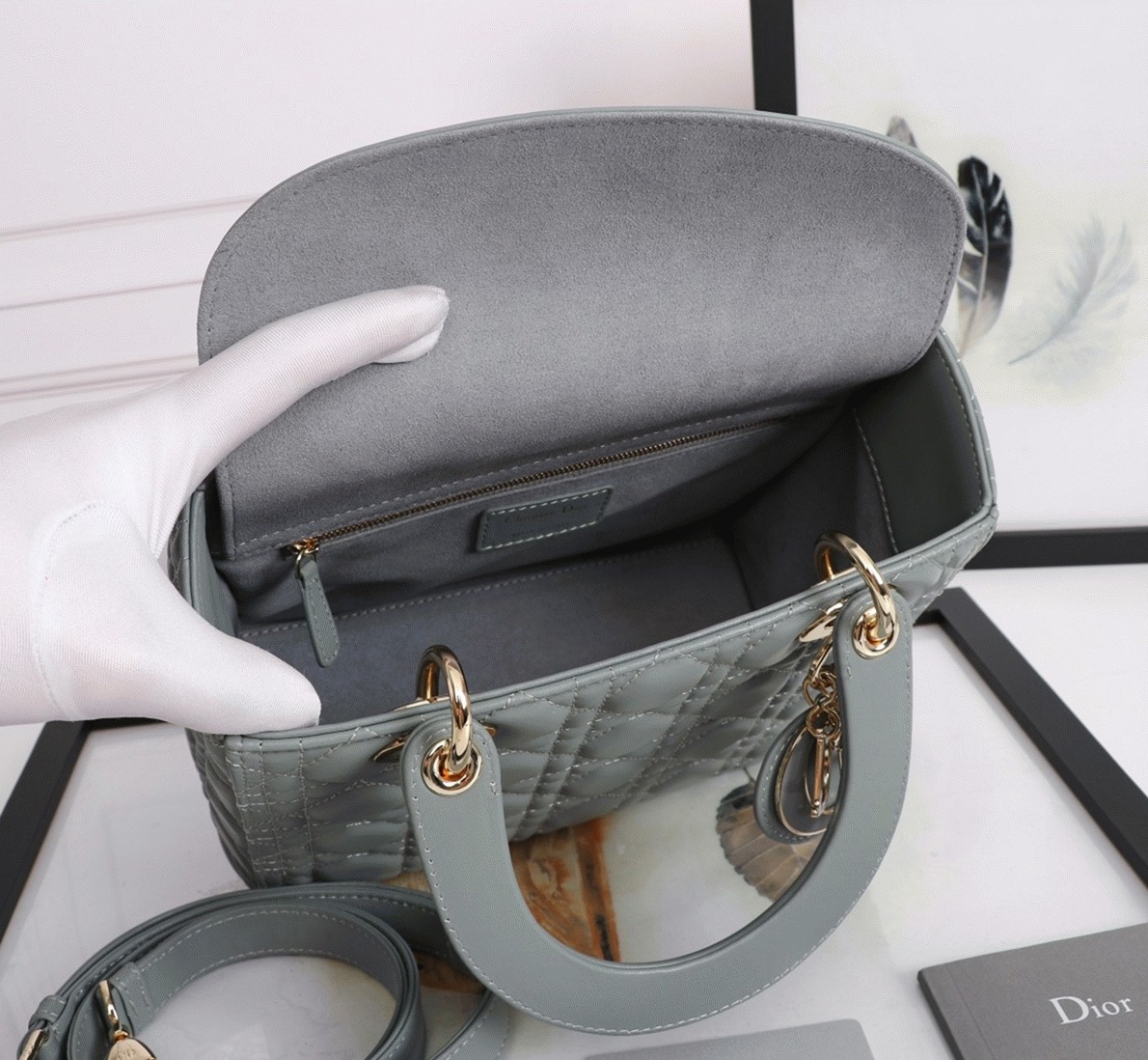 Dior Lady Dior Medium Bag Replica in Grey