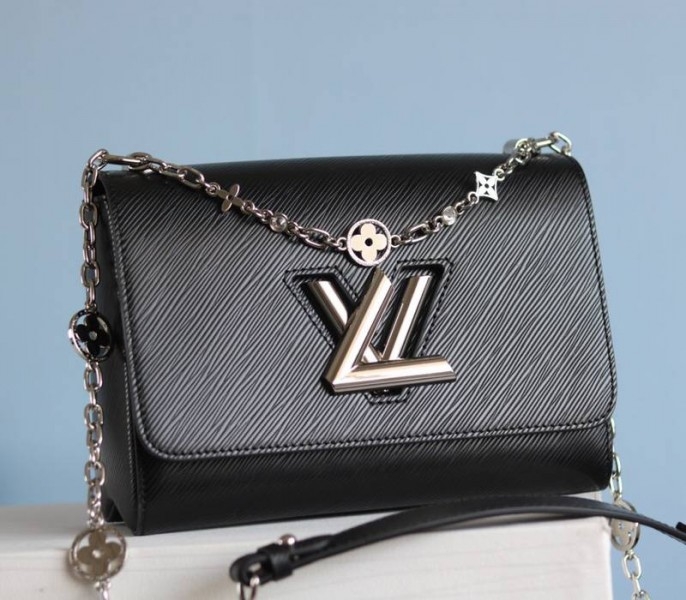 Louis Vuitton Epi Leather Twist MM With Flowers Jewels Chain Bag In Black