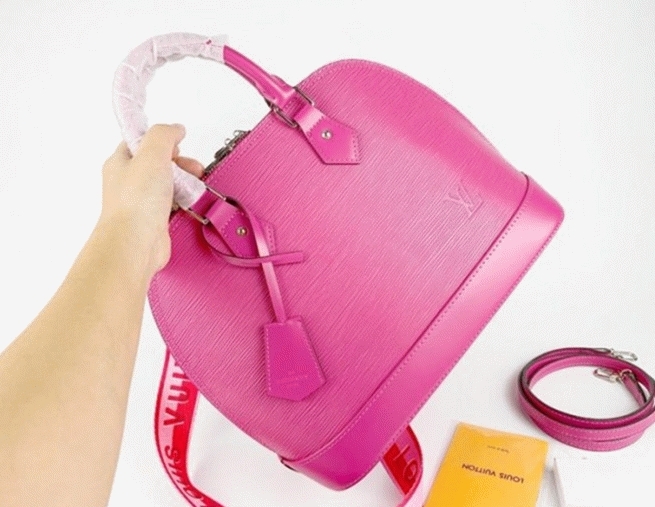 Louis Vuitton Epi Leather Alma PM Handbag In Pondichery Pink With Jacquard Strap