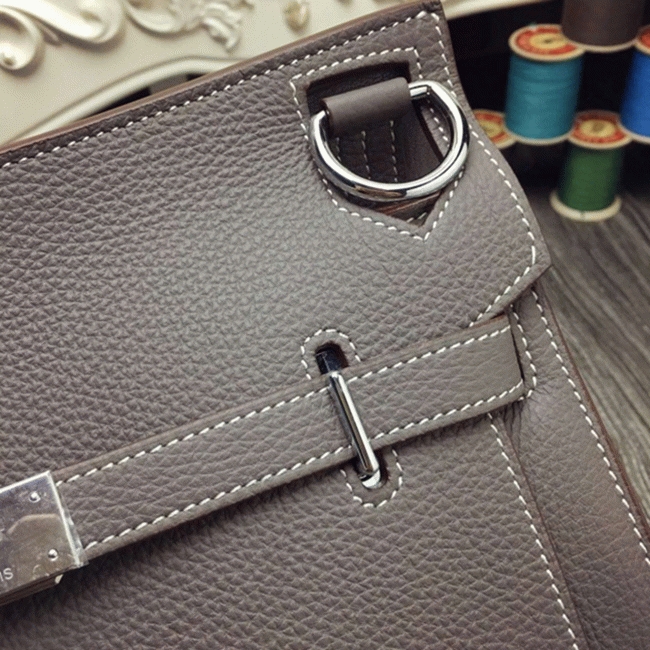 Large grey knockoff Hermes Jypsiere 34cm handbag