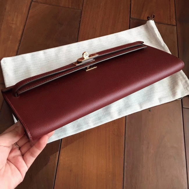 Bordeaux Epsom Fake Hermes Kelly Cut Clutch Sleek Purse