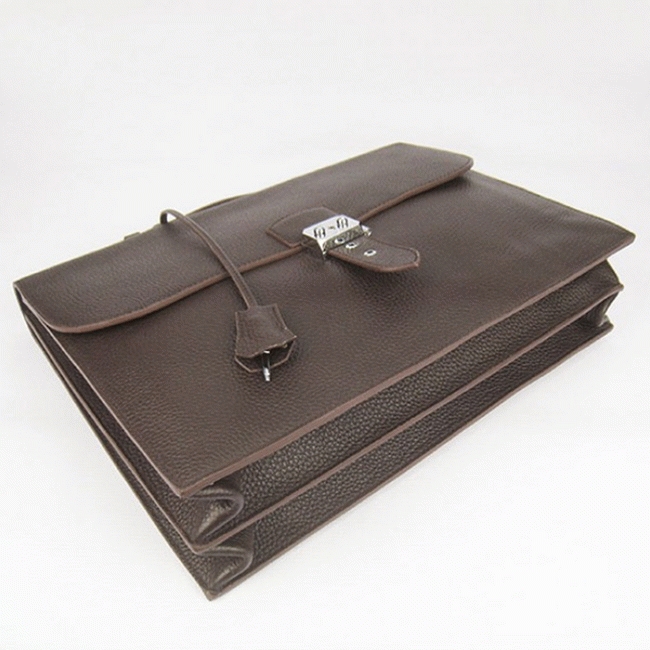 Chocolate Calf Leather Knockoff Hermes Sac A Depeches 38cm Office Bag