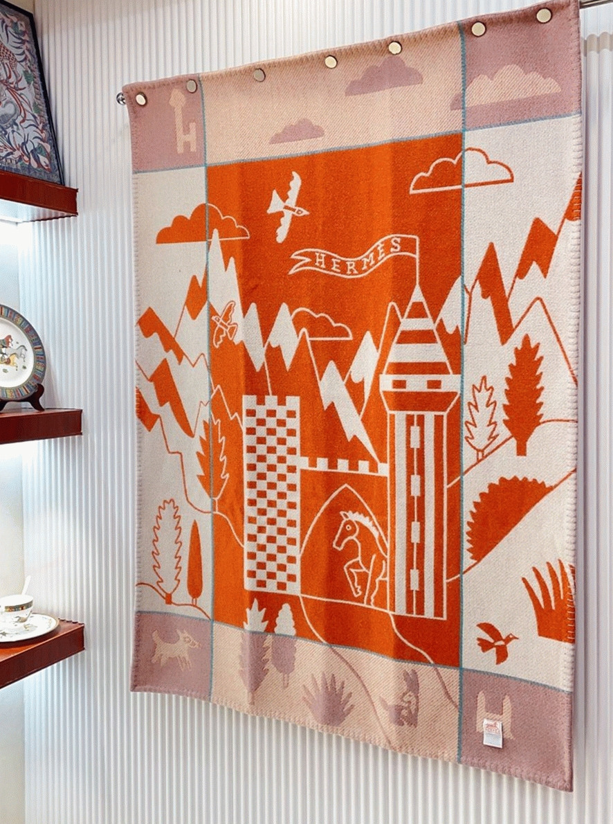 Faux Hermes Avalon Epopee blanket in mandarine wool and cashmere