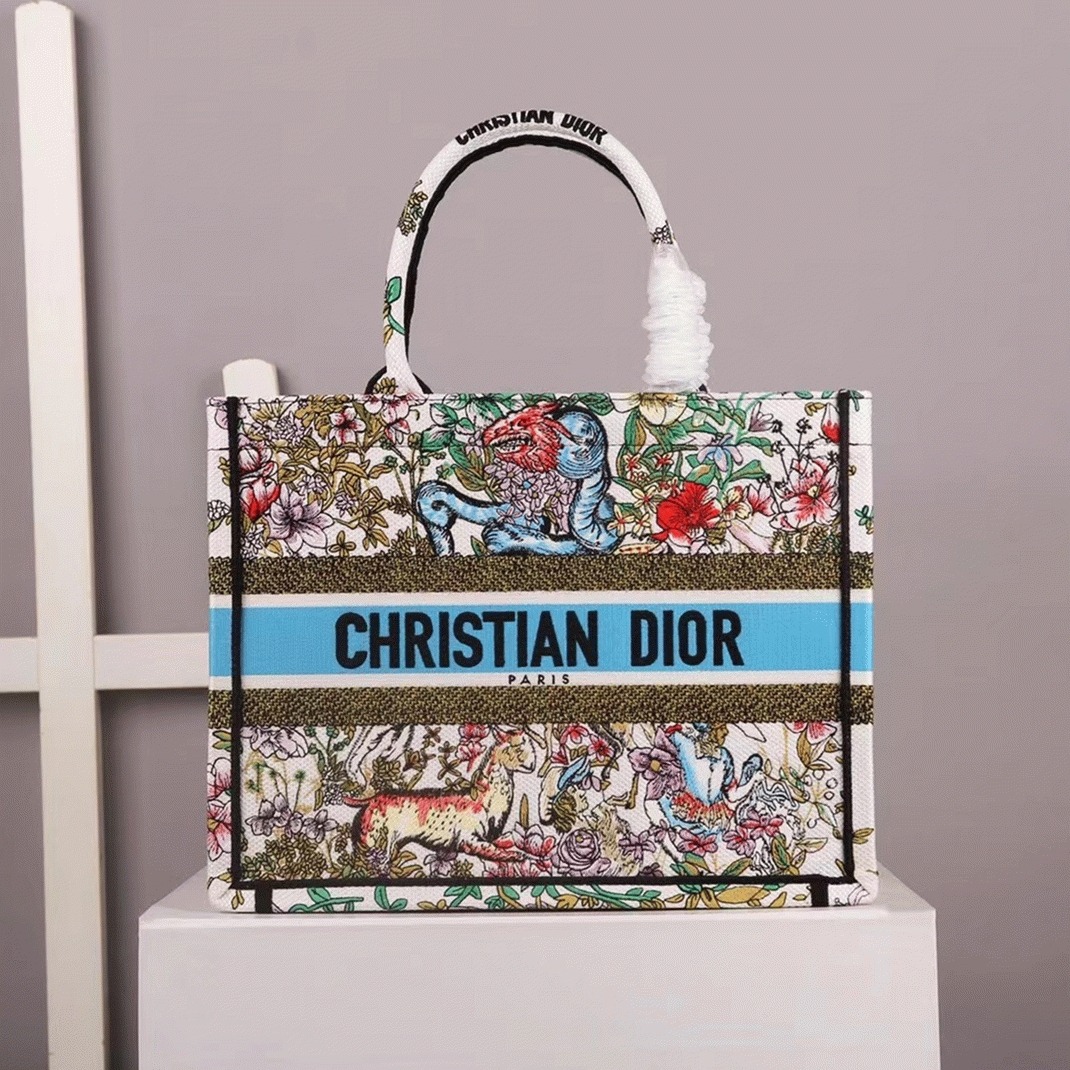 Dior Large Book Tote Bag Knockoff in Latte D-Constellation Embroidery