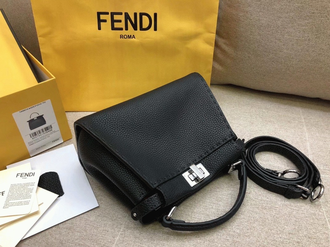 Top Quality Replica Fendi Peekaboo Mini Selleria Bag In Black Romano Leather