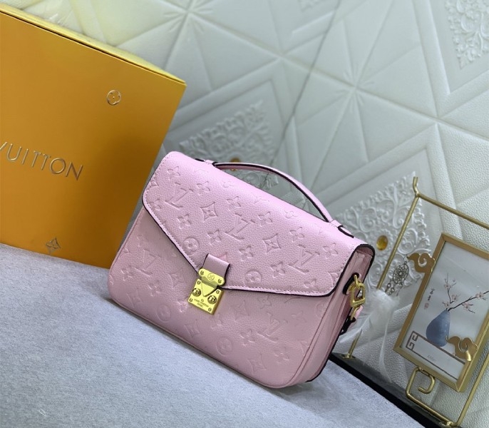 LV Monogram Empreinte Leather Metis In Light Hot Pink