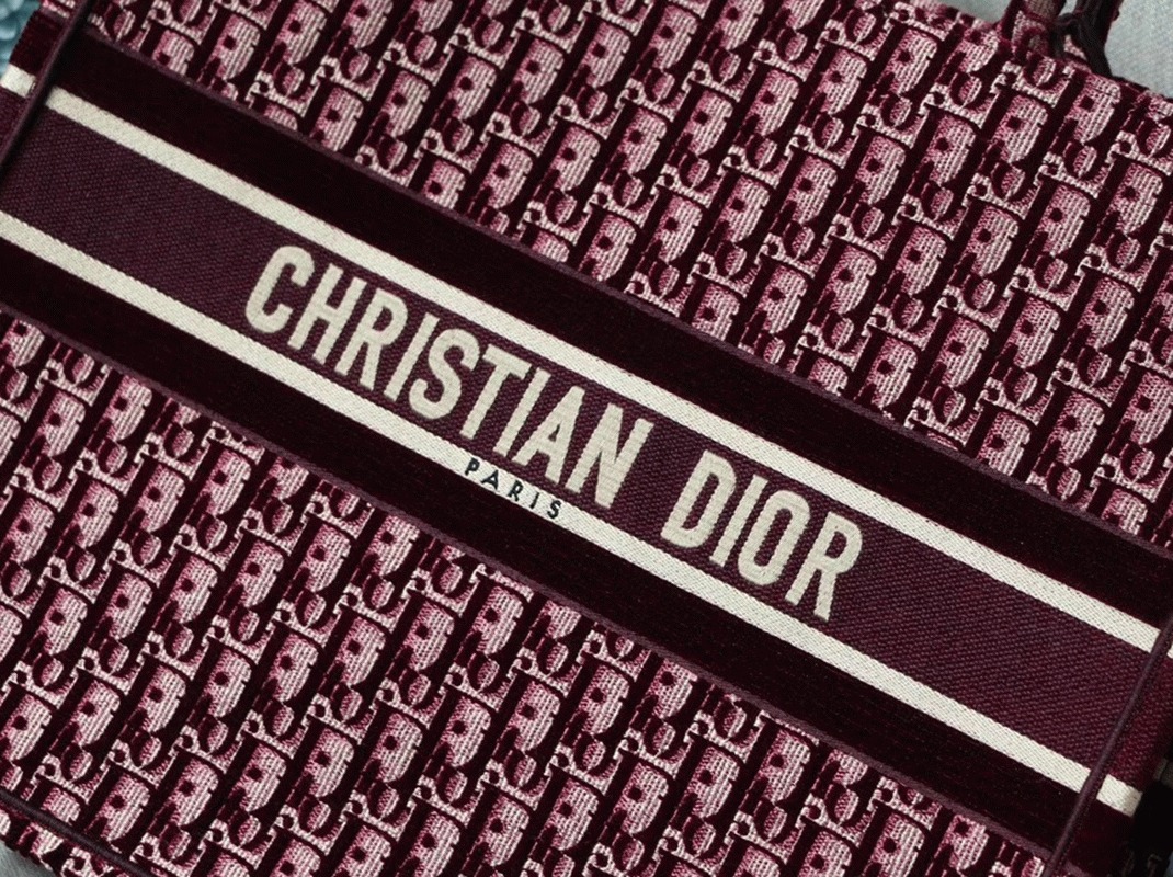 Dior Large Book Tote Bag Fake in Bordeaux Oblique Embroidered Velvet