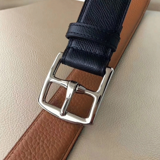 Black epsom leather fake Hermes Etriviere belt