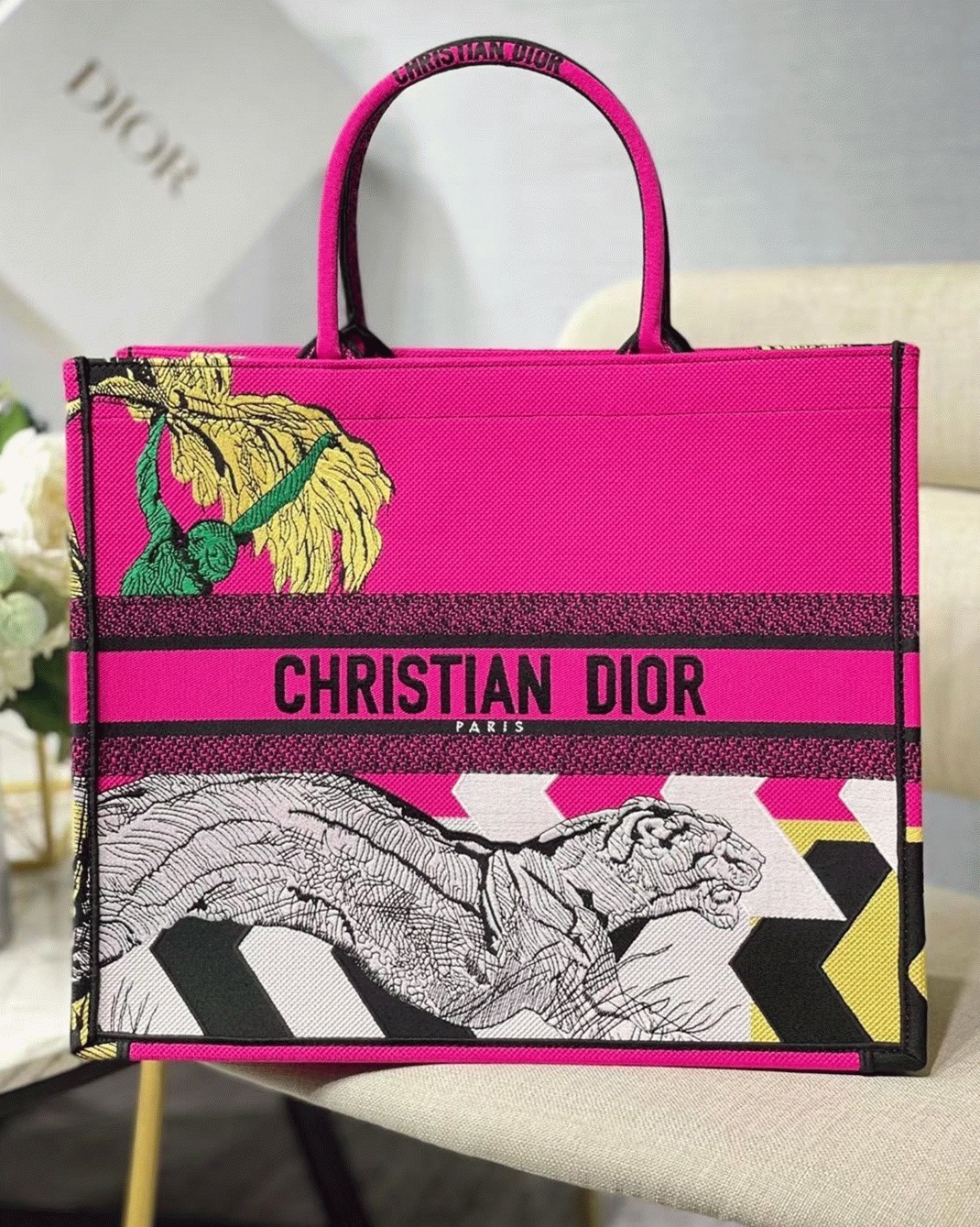 Dior Large Book Tote Bag Imitation in Toile de Jouy Zoom Pop Embroidery