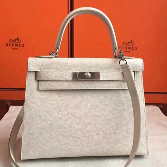 White Epsom Knockoff Hermes Kelly Sellier 28cm Structured Handbag