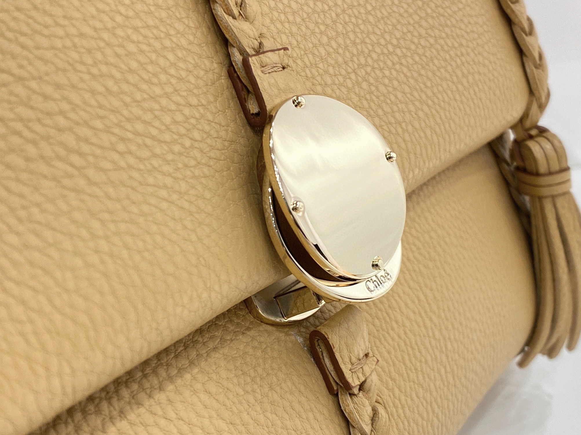 Top Quality Replica Chloe Penelope Medium Shoulder Bag in Beige Grained Calfskin