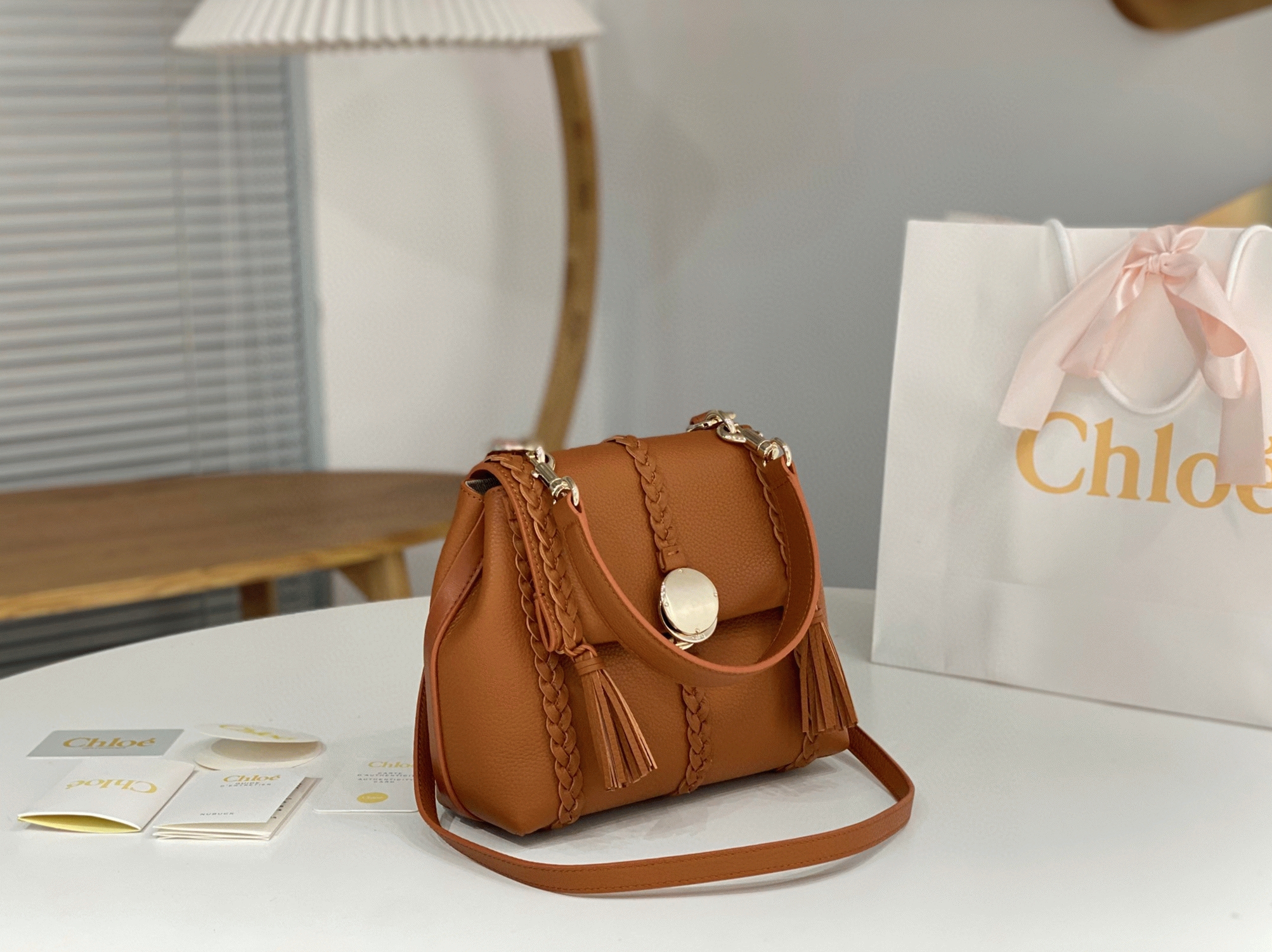 Top Quality Fake Chloe Penelope Small Shoulder Bag in Brown Grained Calfskin