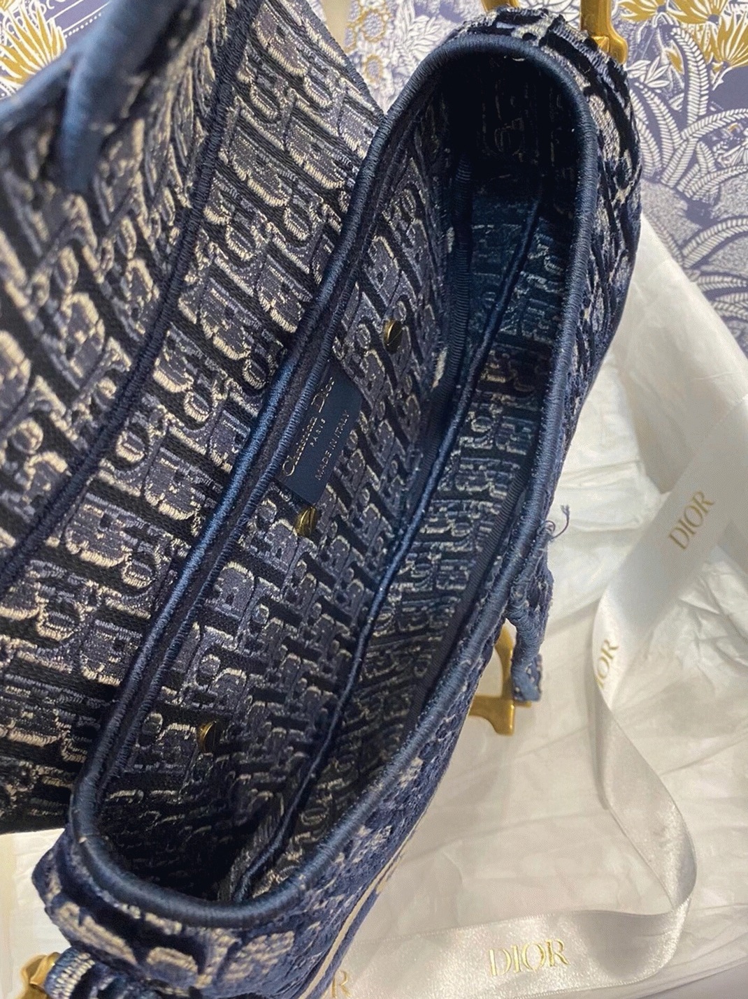 Dior Saddle Bag Knockoff in Blue Velvet Oblique Embroidered