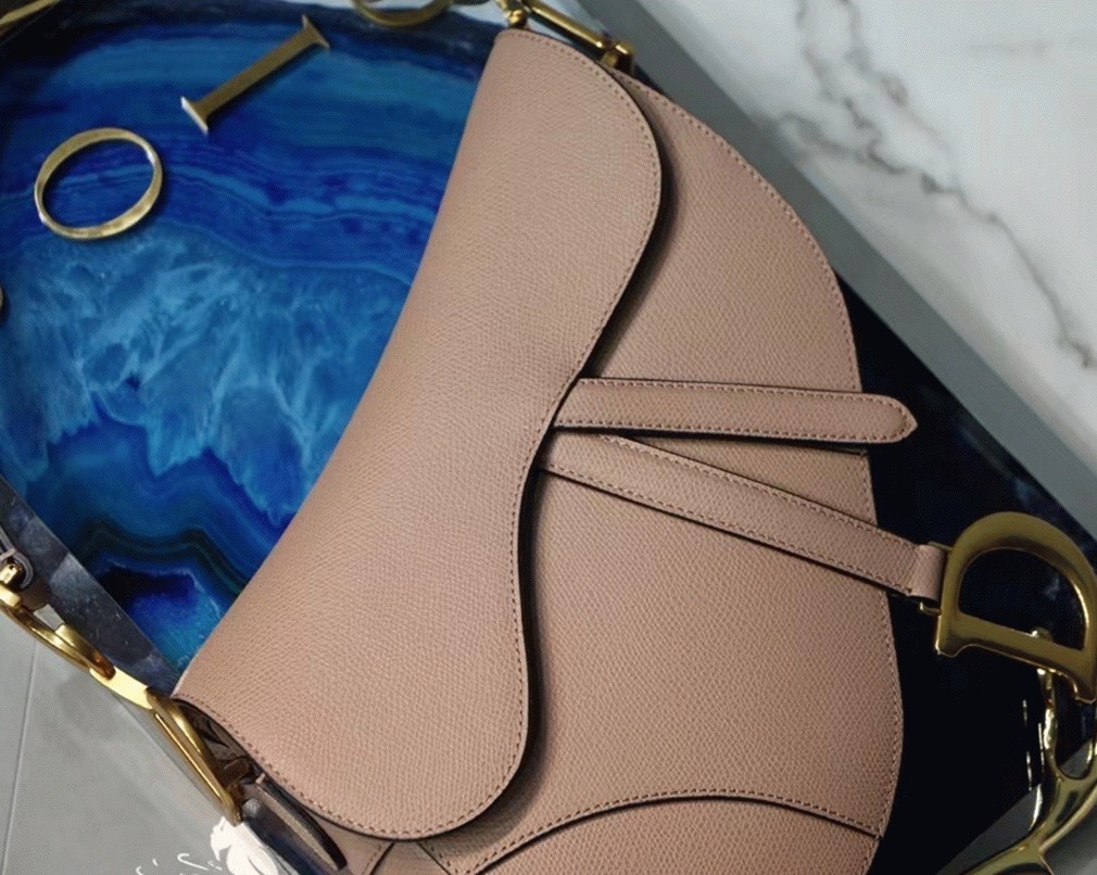 Dior Saddle Bag Fake in Blush Grained Calfskin