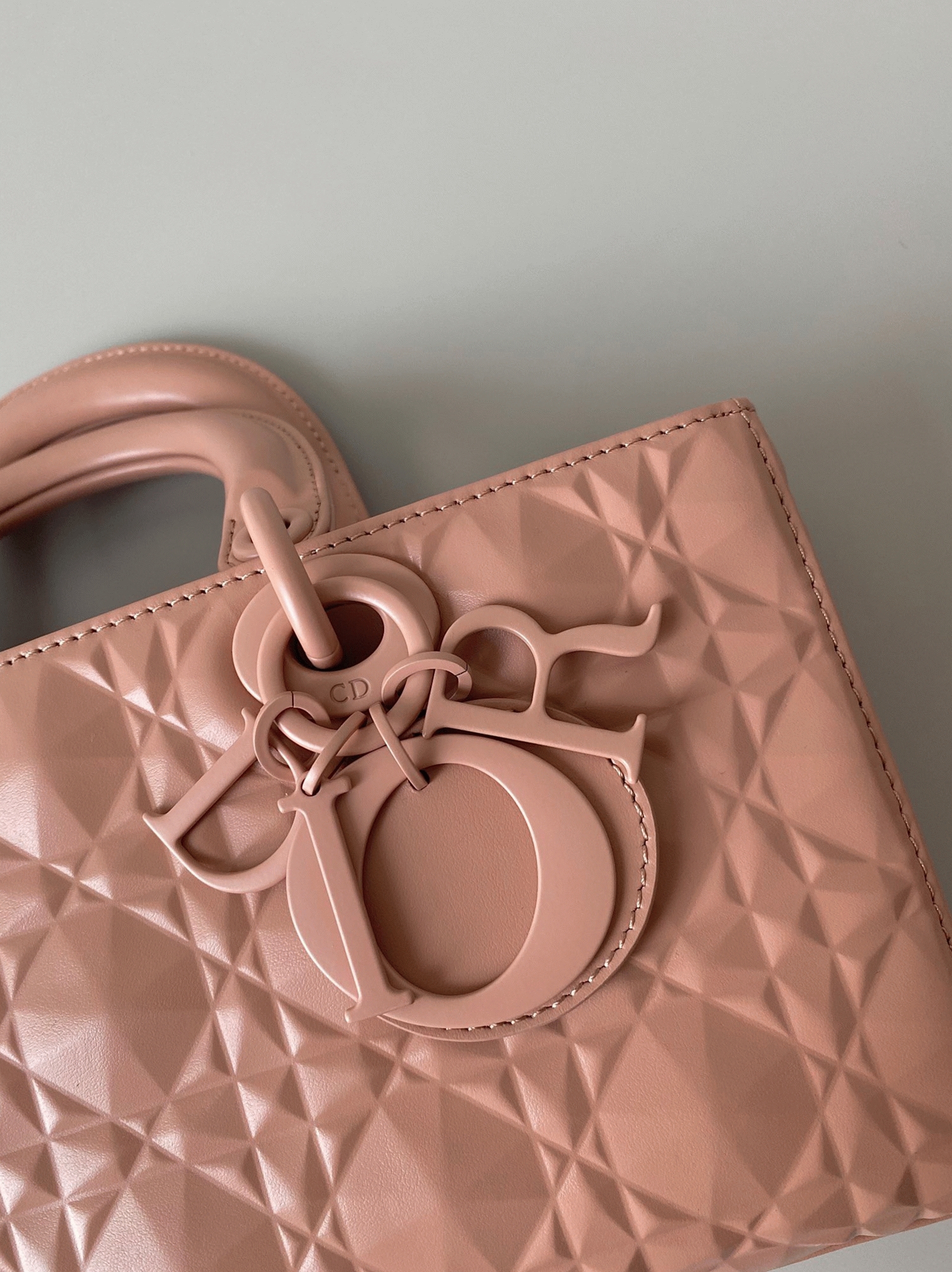 Dior Lady D-Joy Medium Bag Faux in Nude Calfskin with Diamond Motif